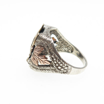 925 Sterling Silver 10K Yellow & Rose Gold Vintage Black Onyx Eagle Ring Size 10