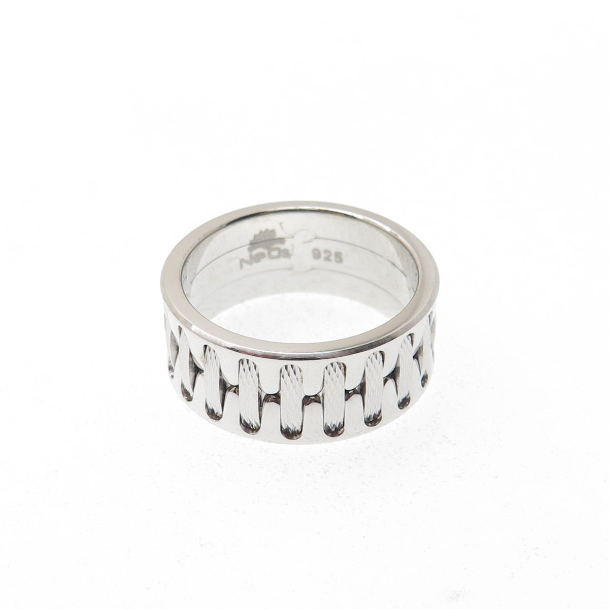 NEOS 925 Sterling Silver Textured Sewing Stitches Band Ring Size 8.25