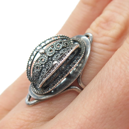BEAU Sterling Silver Antique Art Deco Filigree Oxidized Adjustable Ring Size 6