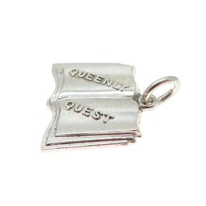 925 Sterling Silver Vintage Queenly Quest Book Minimalist Charm Pendant