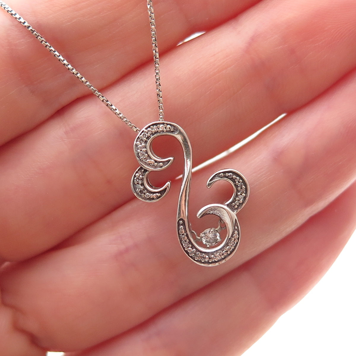Jane Seymour 925 Sterling Silver Real Diamond Open Heart Box Chain Necklace 18"