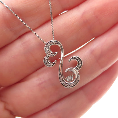 Jane Seymour 925 Sterling Silver Real Diamond Open Heart Box Chain Necklace 18"