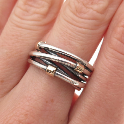 Pandora 925 Sterling Silver & Gold Accent Rope Crisscross Ring Size 7