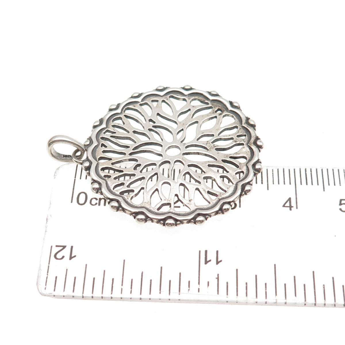 925 Sterling Silver Vintage Floral Oxidized Pendant
