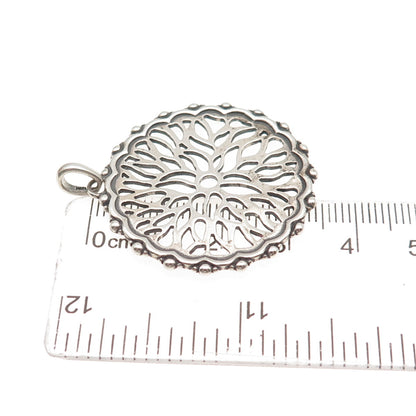 925 Sterling Silver Vintage Floral Oxidized Pendant