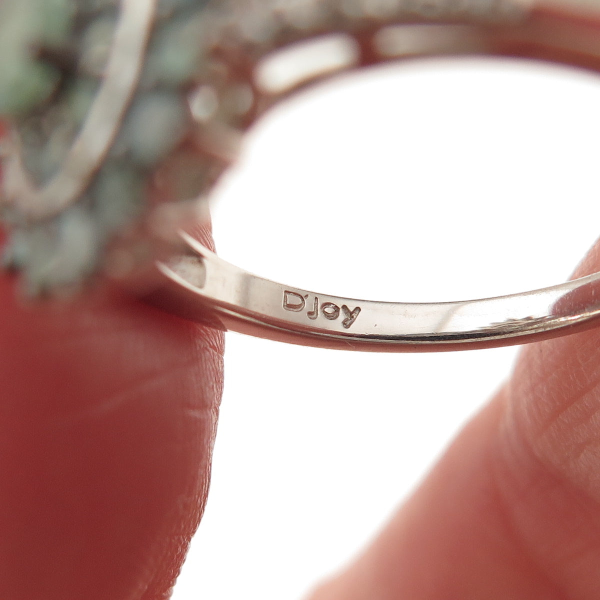 D'Joy 925 Sterling Silver Real Green Sapphire & White Topaz Floral Ring Size 8