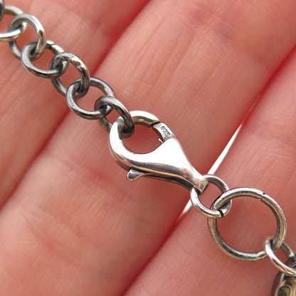 925 Sterling Silver 18K Gold Vintage Modernist Circle Link Bracelet 7.75-8.75"