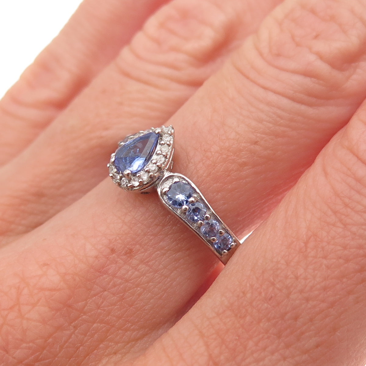 Chuck Clemency 925 Sterling Silver Real Tanzanite & White Topaz Ring Size 8.25