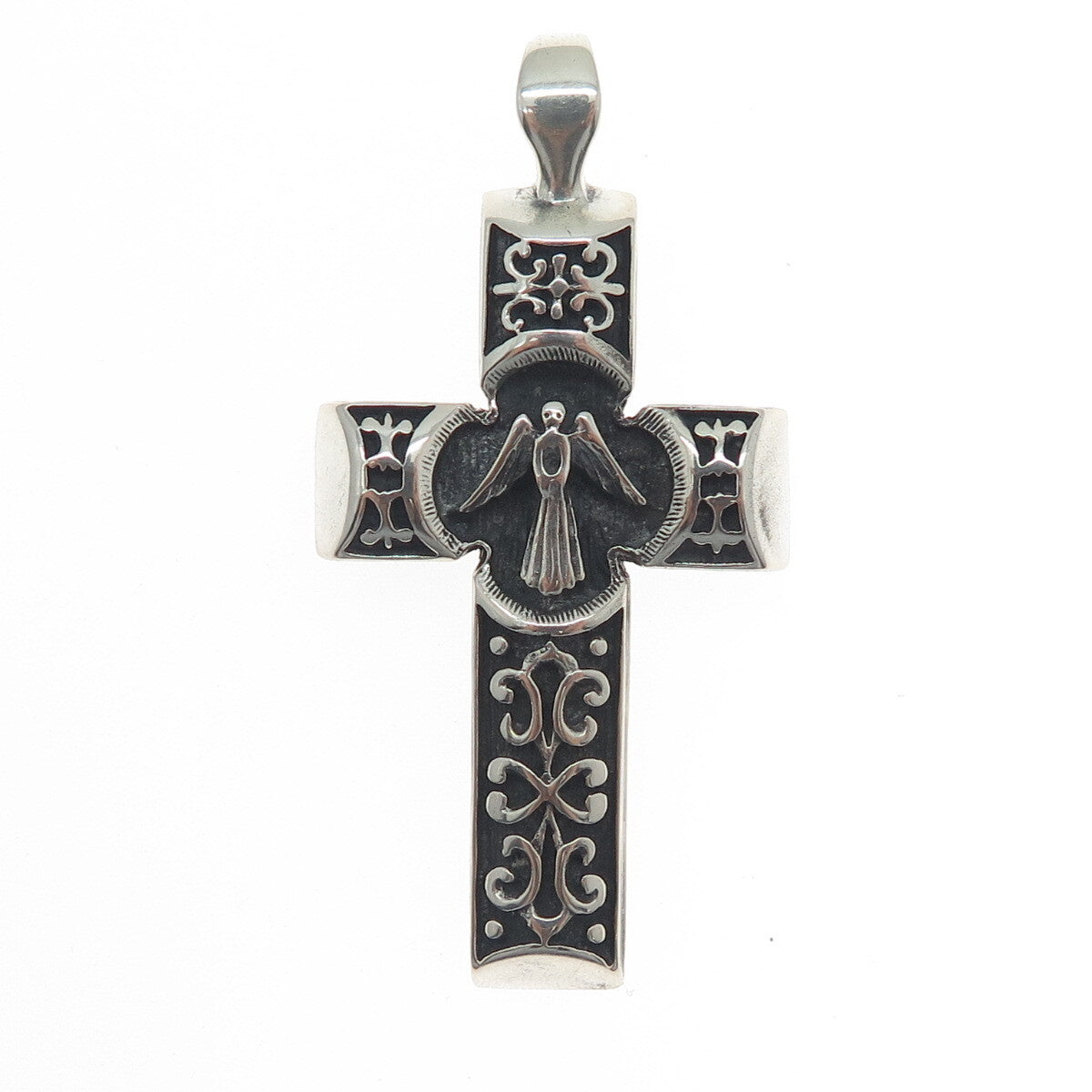925 Sterling Silver Vintage Austria Holy Spirit Cross Oxidized Pendant