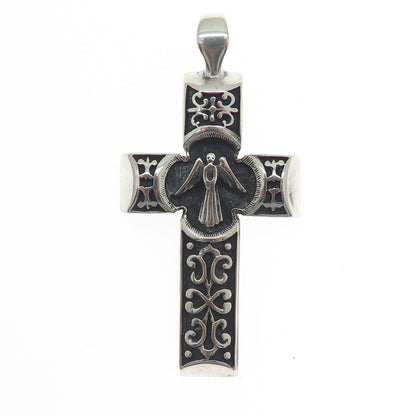 925 Sterling Silver Vintage Austria Holy Spirit Cross Oxidized Pendant