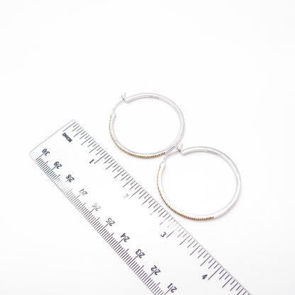925 Sterling Silver 2-Tone SUN Real White Diamond Round Hoop Earrings