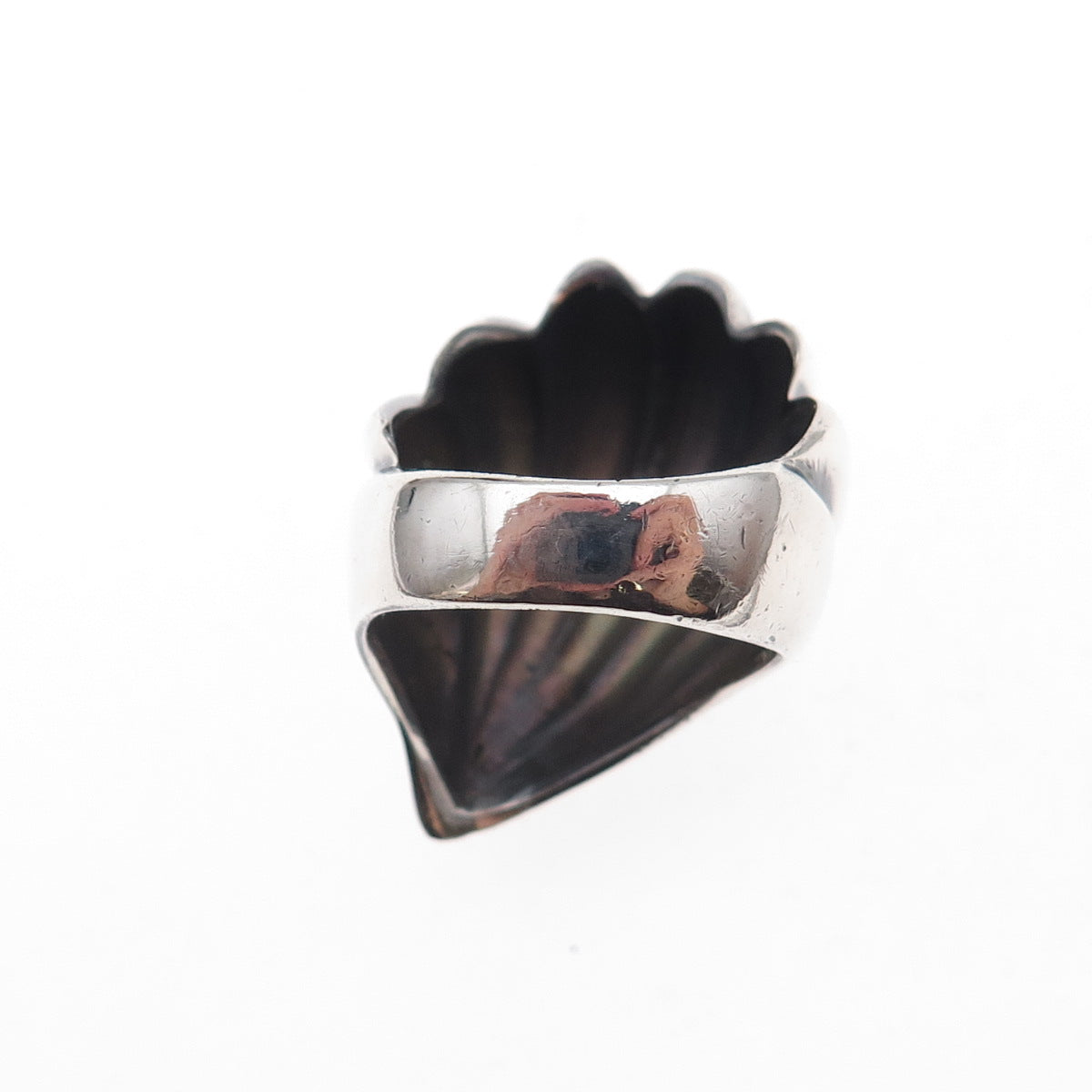 925 Sterling Silver Vintage Modernist Seashell Oxidized Ring Size 5.5