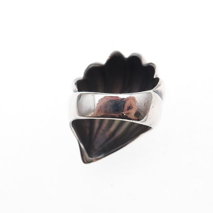 925 Sterling Silver Vintage Modernist Seashell Oxidized Ring Size 5.5