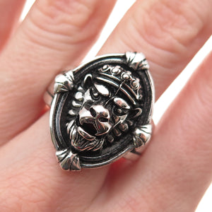 925 Sterling Silver Vintage Crown Lion Oxidized Ring Size 10.75