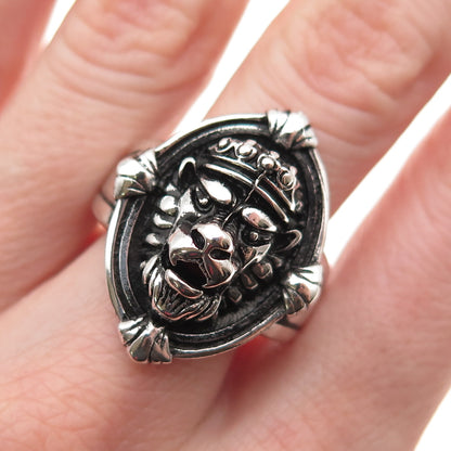 925 Sterling Silver Vintage Crown Lion Oxidized Ring Size 10.75