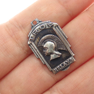 TROPHY CRAFT 925 Sterling Silver Vintage 1952 Troy Relays Oxidized Charm Pendant