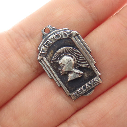 TROPHY CRAFT 925 Sterling Silver Vintage 1952 Troy Relays Oxidized Charm Pendant