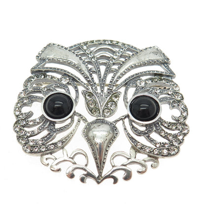 METROPOLITAN MUSEUM OF ART 925 Sterling Silver Vintage Black Onyx Gem Owl Brooch