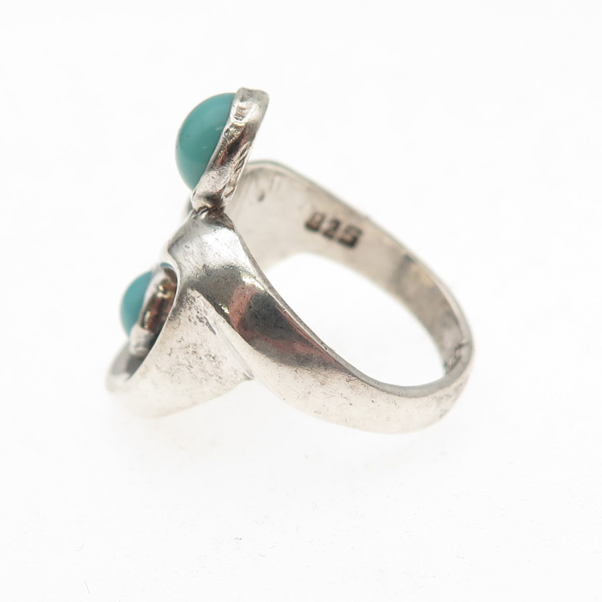 925 Sterling Silver Vintage Real Turquoise Modernist Oxidized Ring Size 5