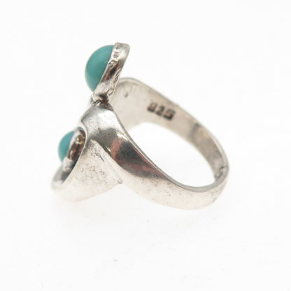 925 Sterling Silver Vintage Real Turquoise Modernist Oxidized Ring Size 5