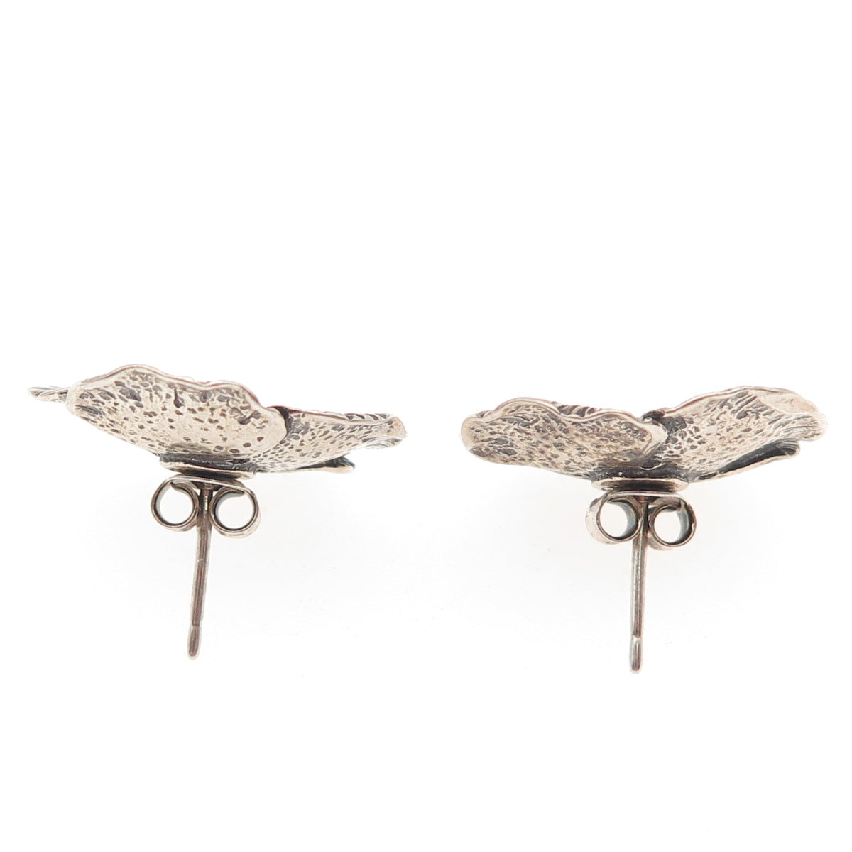 925 Sterling Silver Vintage Real Amber Modernist Flower Oxidized Earrings