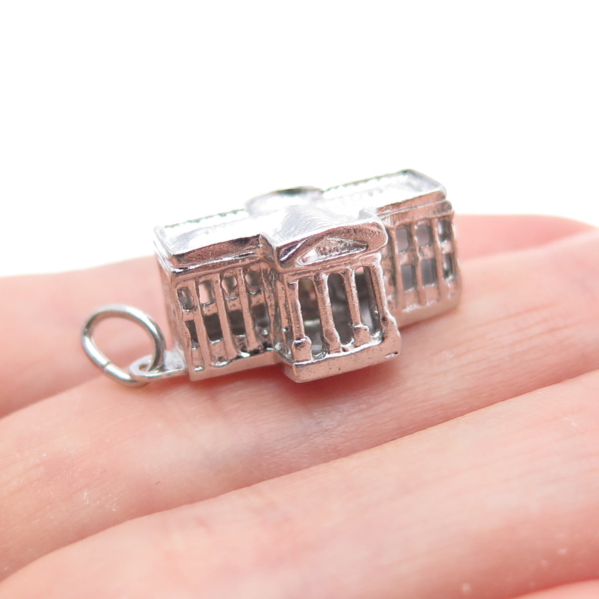 925 Sterling Silver Vintage The White House Stanhope Minimalist 3D Charm Pendant