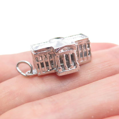 925 Sterling Silver Vintage The White House Stanhope Minimalist 3D Charm Pendant