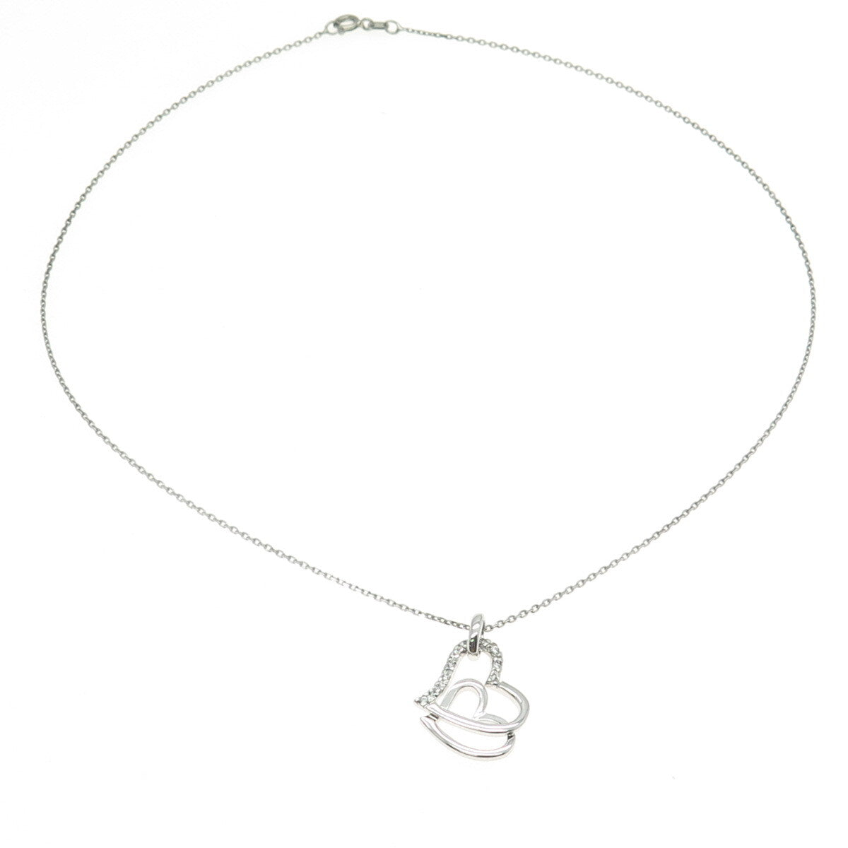 925 Sterling Silver Round-Cut C Z Double Heart Cable Chain Necklace 16"