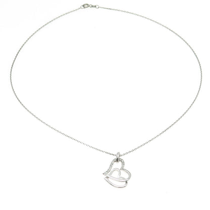 925 Sterling Silver Round-Cut C Z Double Heart Cable Chain Necklace 16"