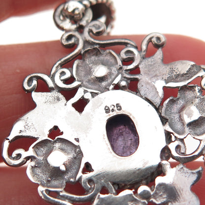 925 Sterling Silver Vintage Real Tanzanite Floral Oxidized Charm Pendant
