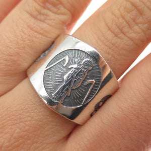 925 Sterling Silver Vintage Santa Muerte Oxidized Ring Size 8.75