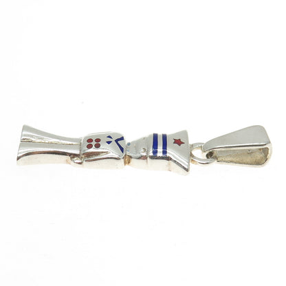 925 Sterling Silver Vintage Italy Enamel Seafarer Pendant