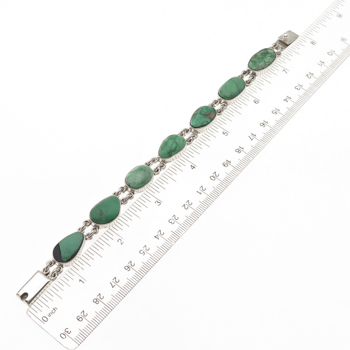 J&F Tsinijinnie Navajo Old Pawn Sterling Turquoise Bracelet 7.25" (broken stone)