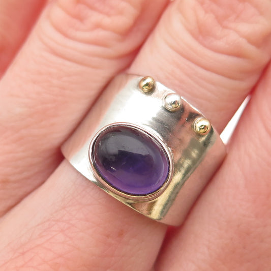 DbM Kensington 925 Sterling Silver 14K Gold Vintage Real Amethyst Ring Size 8.75