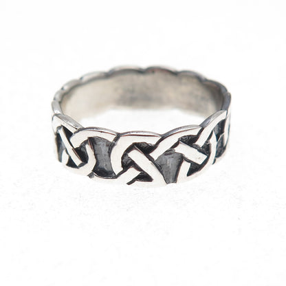 925 Sterling Silver Vintage Celtic Knot Oxidized Band Ring Size 6.25
