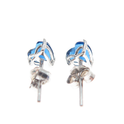 925 Sterling Silver Heart-Cut Dark Blue C Z Stud Earrings