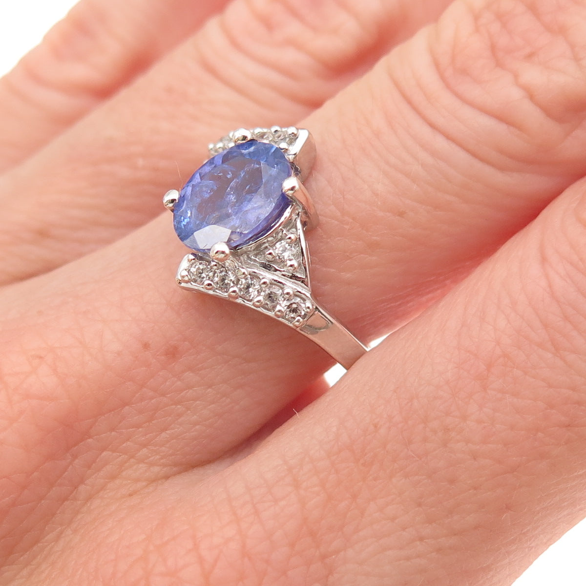 RJ Graziano 925 Sterling Silver Real Tanzanite & White Topaz Ring Size 8