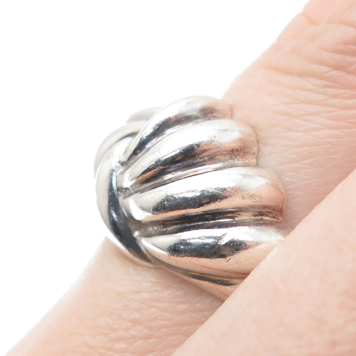 925 Sterling Silver Vintage Modernist Twisted Oxidized Ring Size 7.25