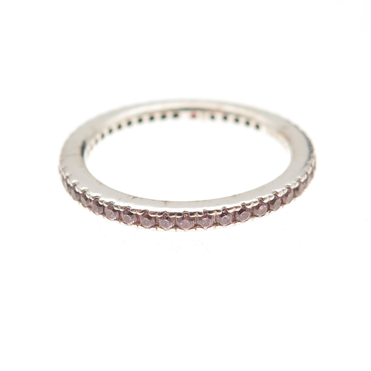 Silvio Hidalgo 925 Sterling Silver Round-Cut Pink C Z Eternity Band Ring Size 5