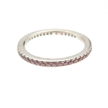Silvio Hidalgo 925 Sterling Silver Round-Cut Pink C Z Eternity Band Ring Size 5