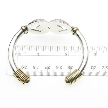 925 Sterling 2-Tone Vintage Mexico Modernist Heart Adjustable Bracelet 6.5"