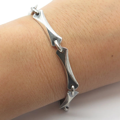 925 Sterling Silver Vintage Toggle Clasp Bamboo Link Bracelet 7.25"