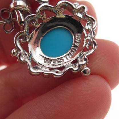Chapal Zenray 925 Sterling Silver Real Turquoise Ornate Dangle Earrings