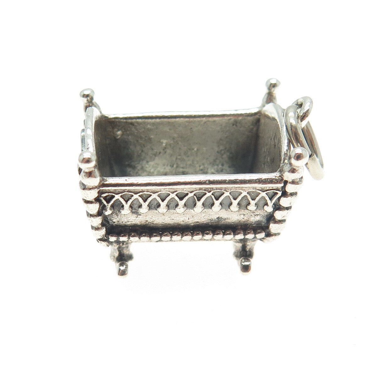 BEAU 925 Sterling Silver Vintage Baby Cradle 3D Pendant