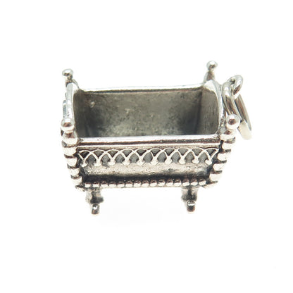 BEAU 925 Sterling Silver Vintage Baby Cradle 3D Pendant