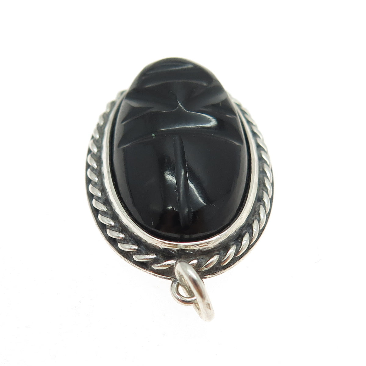 925 Sterling Silver Vintage Real Carved Black Onyx Gemstone Tribal Face Pendant