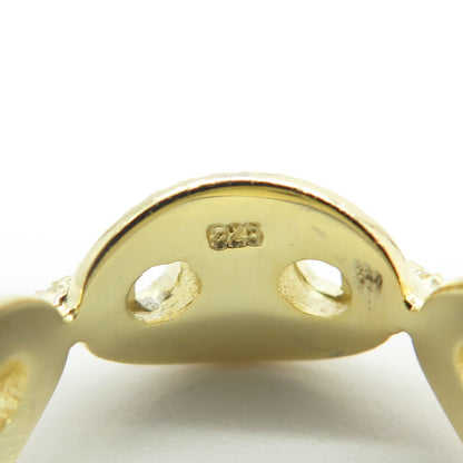 925 Sterling Silver Gold Plated Pave C Z Anchor Mariner Chain Band Ring Size 6