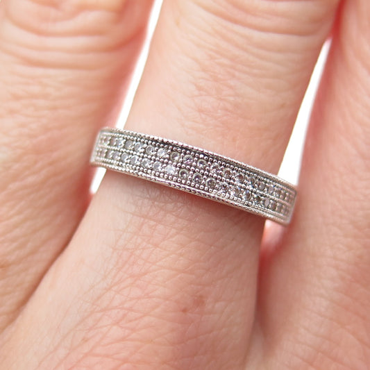 925 Sterling Silver Round-Cut C Z Half Eternity Band Ring Size 7