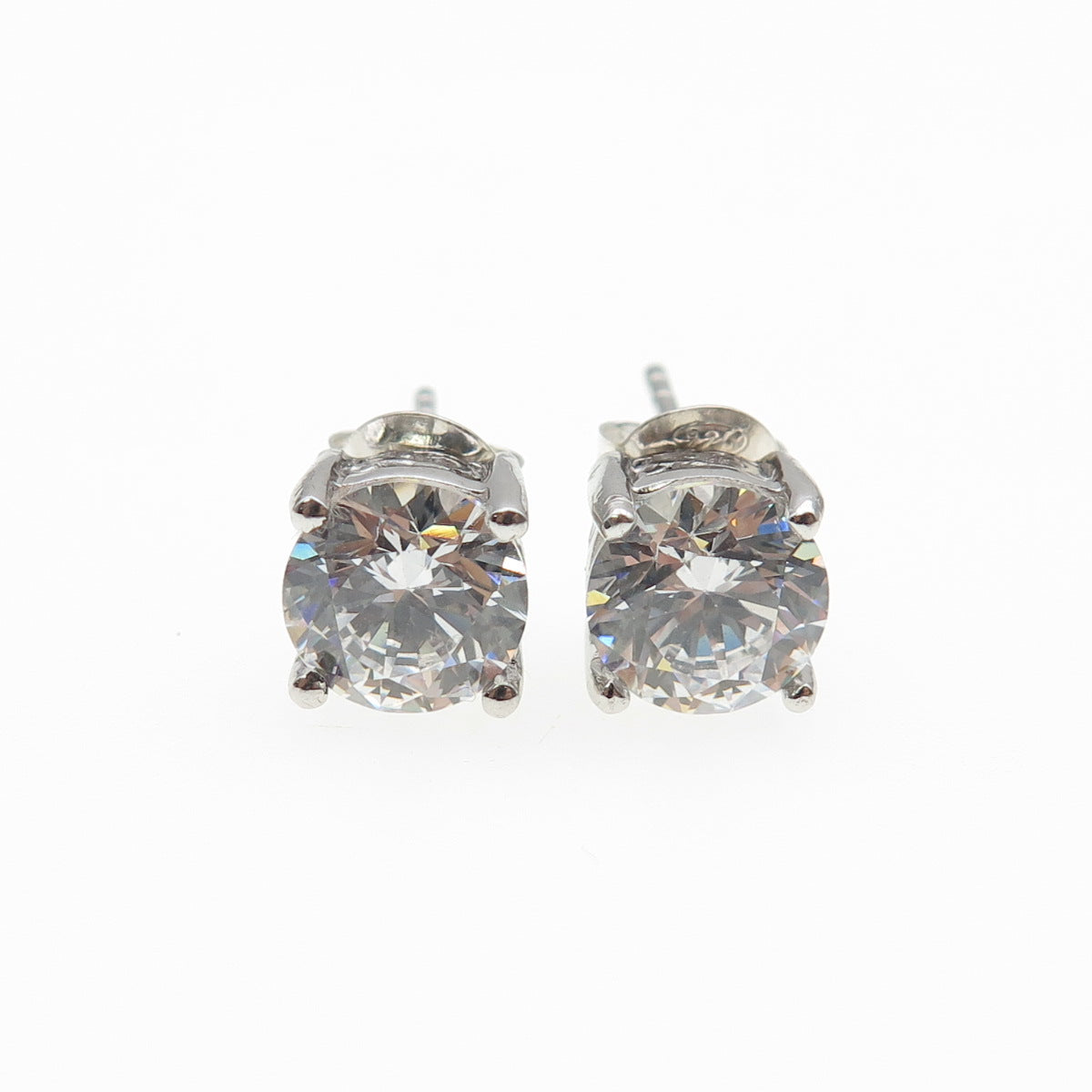 925 Sterling Silver Round-Cut C Z Stud Earrings