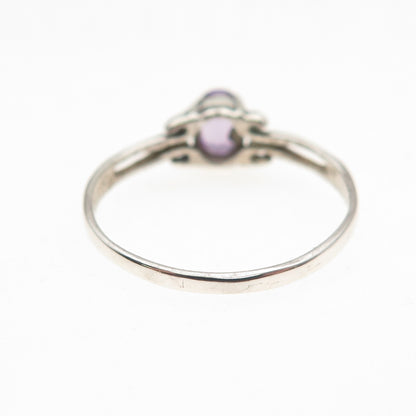 925 Sterling Silver Vintage Real Oval-Cut Amethyst Oxidized Ring Size 8